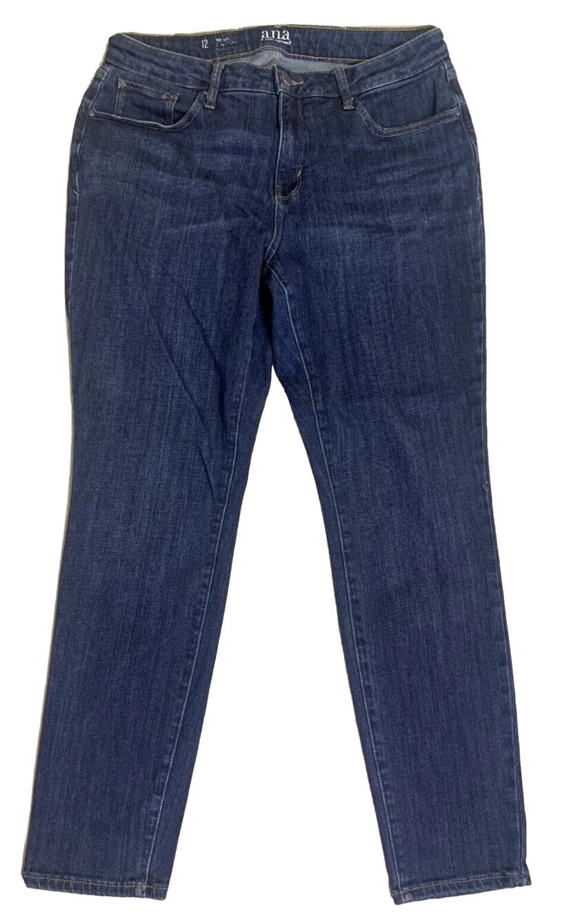 Ana Womens Stretch Jeans Size 12 32W x 29L Mid-Rise Dark Denim Straight Leg